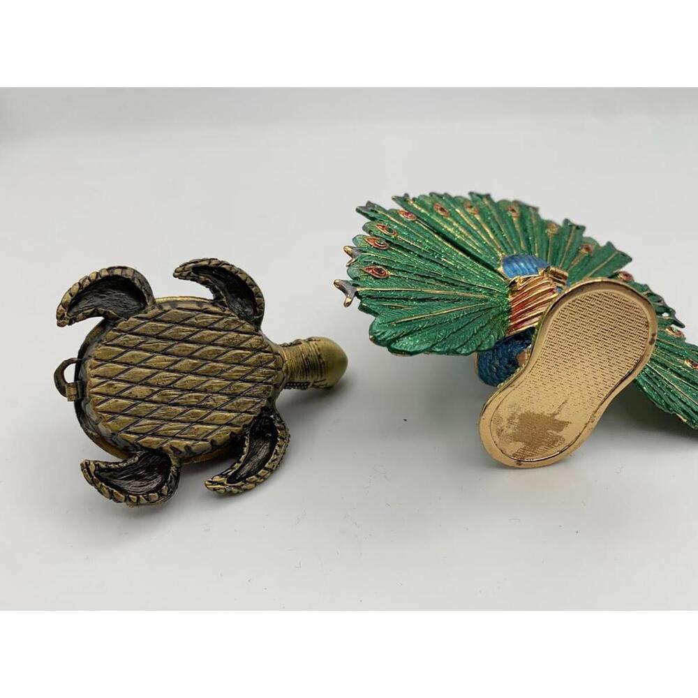 Peacock Bird and Turtle Jewelled Trinket Box - Enamelled - Picture 7 of 15